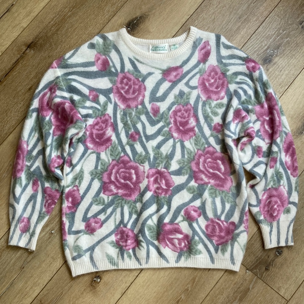 Vintage Colleen’s Collectibles Angora Pullover Floral Size M Sweater Bar…